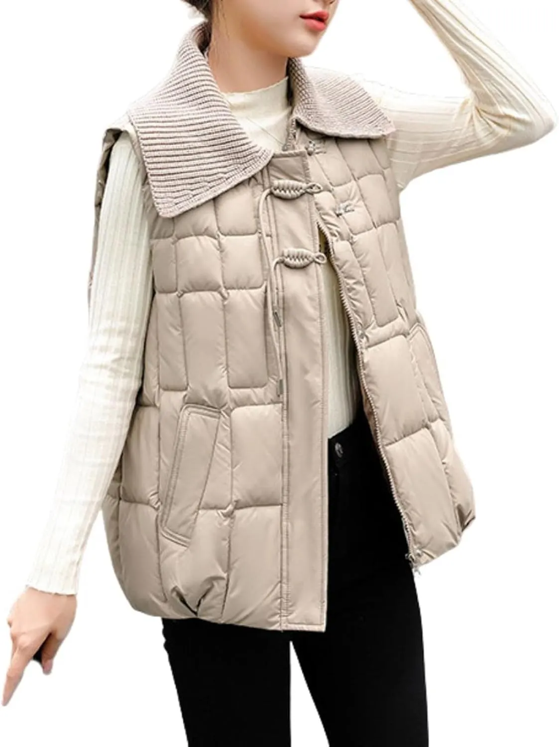 2024 Womens Quilted Vest Lightweight Down Vests Stand Collar Padded Outwear Pockets Trendy Fashion Sleeveless Puffer Jackets