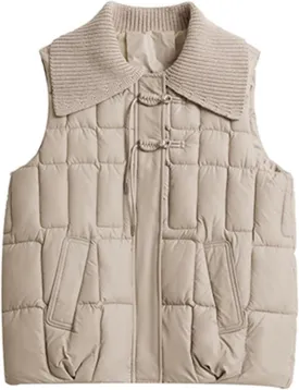 2024 Womens Quilted Vest Lightweight Down Vests Stand Collar Padded Outwear Pockets Trendy Fashion Sleeveless Puffer Jackets