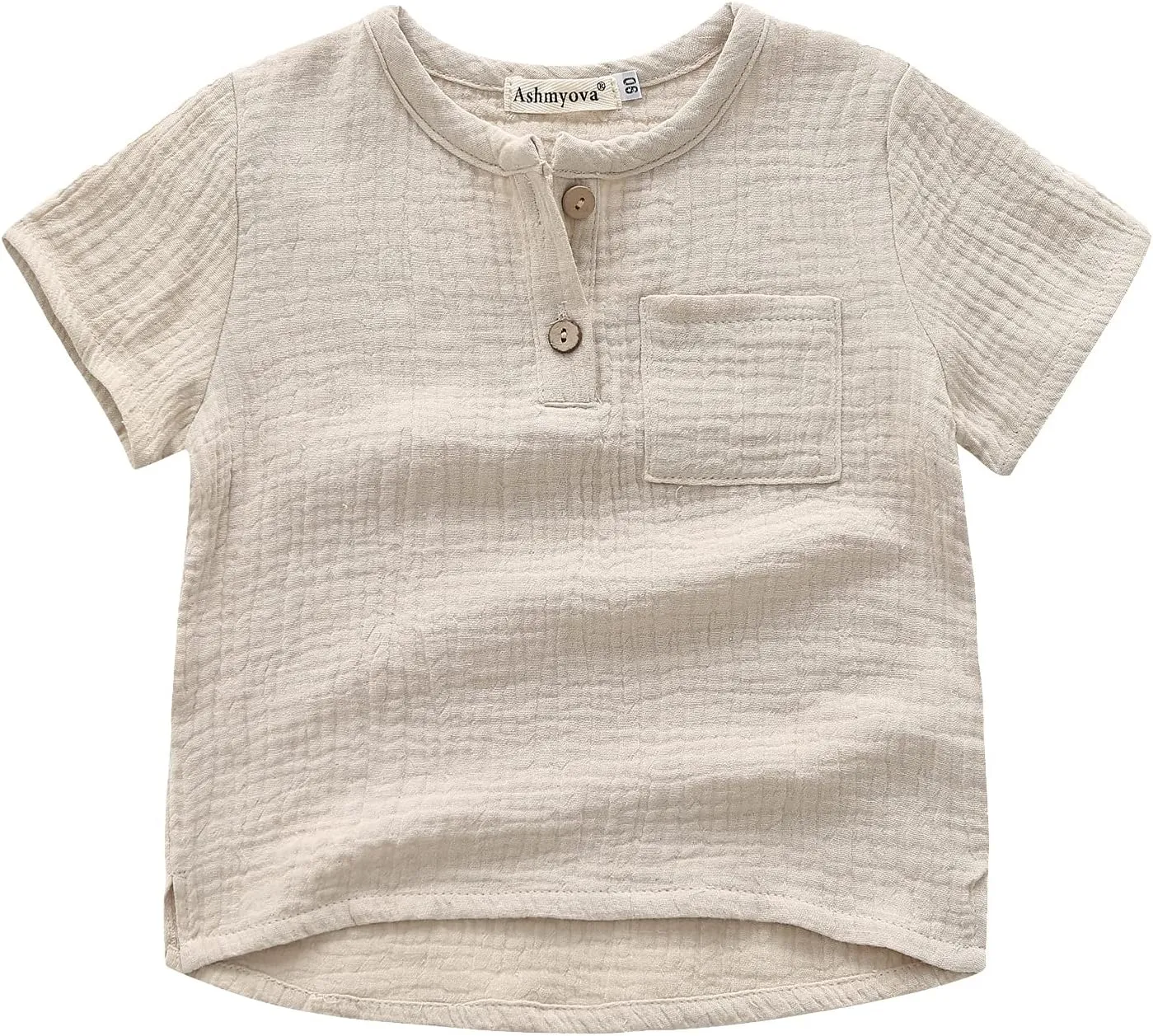 Ashmyova Boys Cotton Linen Shirt Toddler Boys Pocket Button Short Sleeve T Shirt Tees Tops