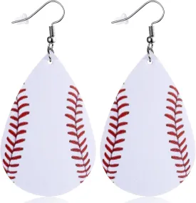 Baseball Earrings for Women Leather Teardrop Dangle Drop Jewelry Outfits Accessories