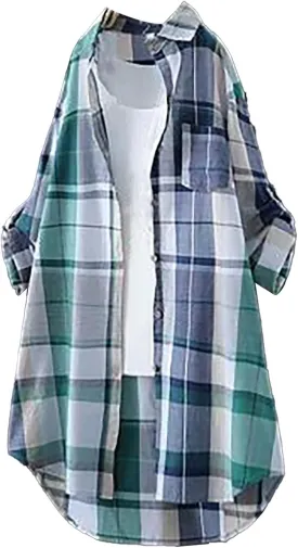 Cardigans for Women 2025 Plus Size Fall Fashion Open Front Roll Up Sleeve Button Down Plaid Shirts Casual Loose Tops