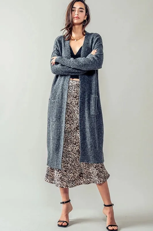 Charcoal Fuzzy Longline Cardigan
