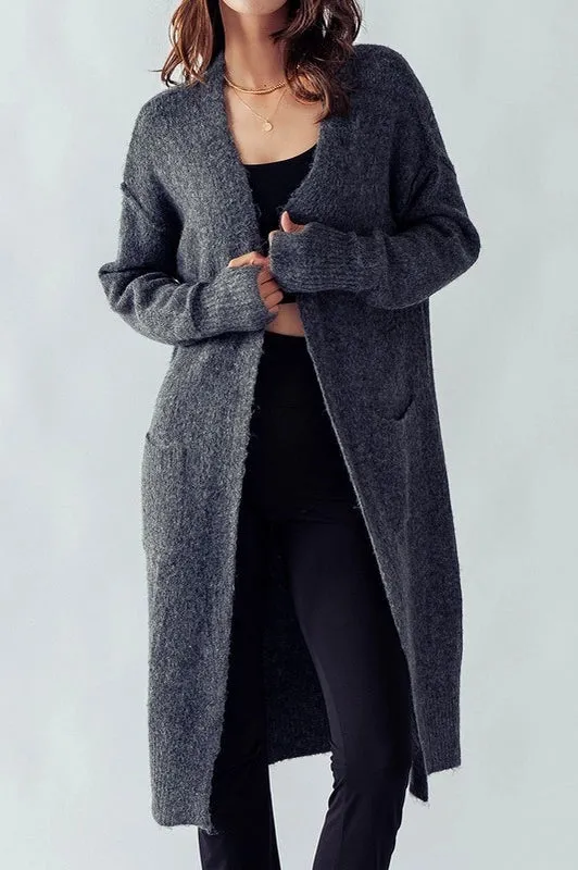 Charcoal Fuzzy Longline Cardigan