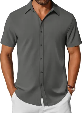 COOFANDY Mens Casual Shirts Short Sleeve Button Down Shirt Wrinkle Free Summer Shirt