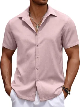 COOFANDY Mens Casual Summer Beach Shirt Button Down Short Sleeve Shirts Vacation Shirt Cotton Linen Shirts