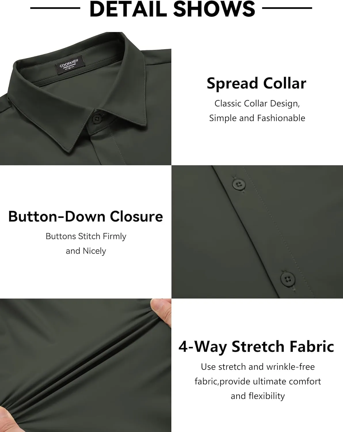 COOFANDY Men's Muscle Fit Dress Shirts Wrinkle Free Long Sleeve Button Down Shirt Stretch Business Shirt
