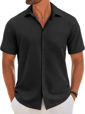 COOFANDY Men's Short Sleeve Button Down Shirt Casual Linen Shirts Summer Beach Vacation Shirt with Pocket