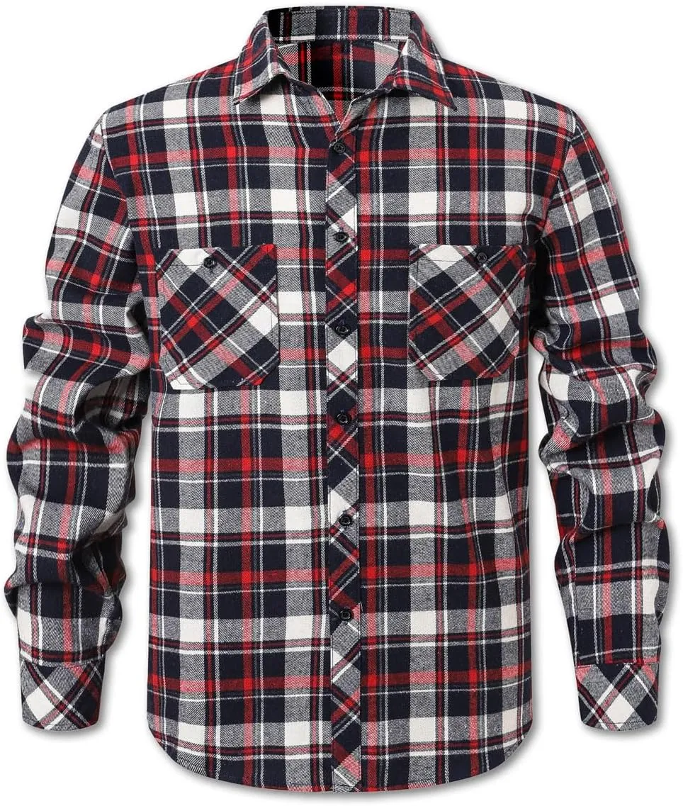 Cromoncent Men's Casual Flannel Shirt Plaid Long Sleeve Button Down Western Shirt