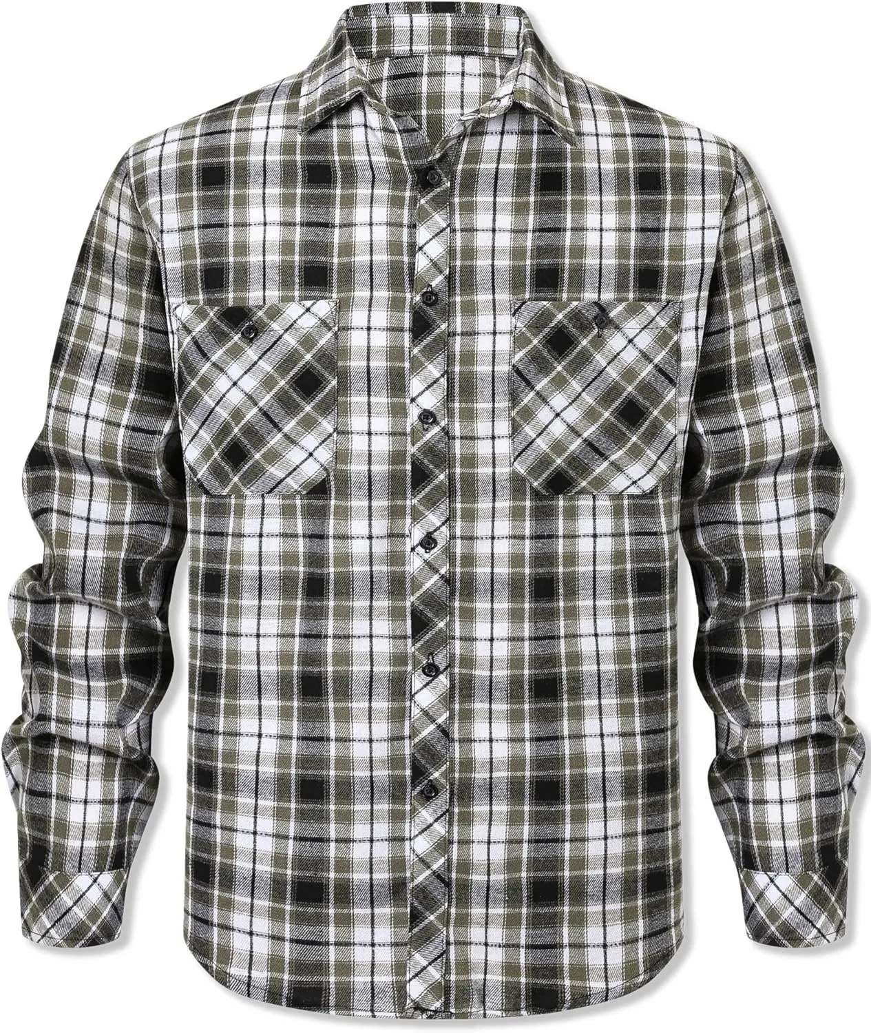 Cromoncent Men's Casual Flannel Shirt Plaid Long Sleeve Button Down Western Shirt