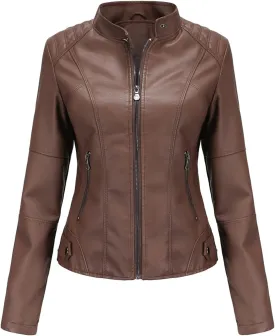 DEAR MODEL Faux Leather Jacket Women Bomber Jacket Women's Belted Motorcycle Jacket