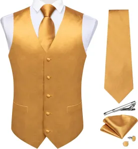 DiBanGu Men's Satin Suit Vest & Tie Set 5PCS Solid Color Dress Waistcoat for Suit or Tuxedo Wedding Party