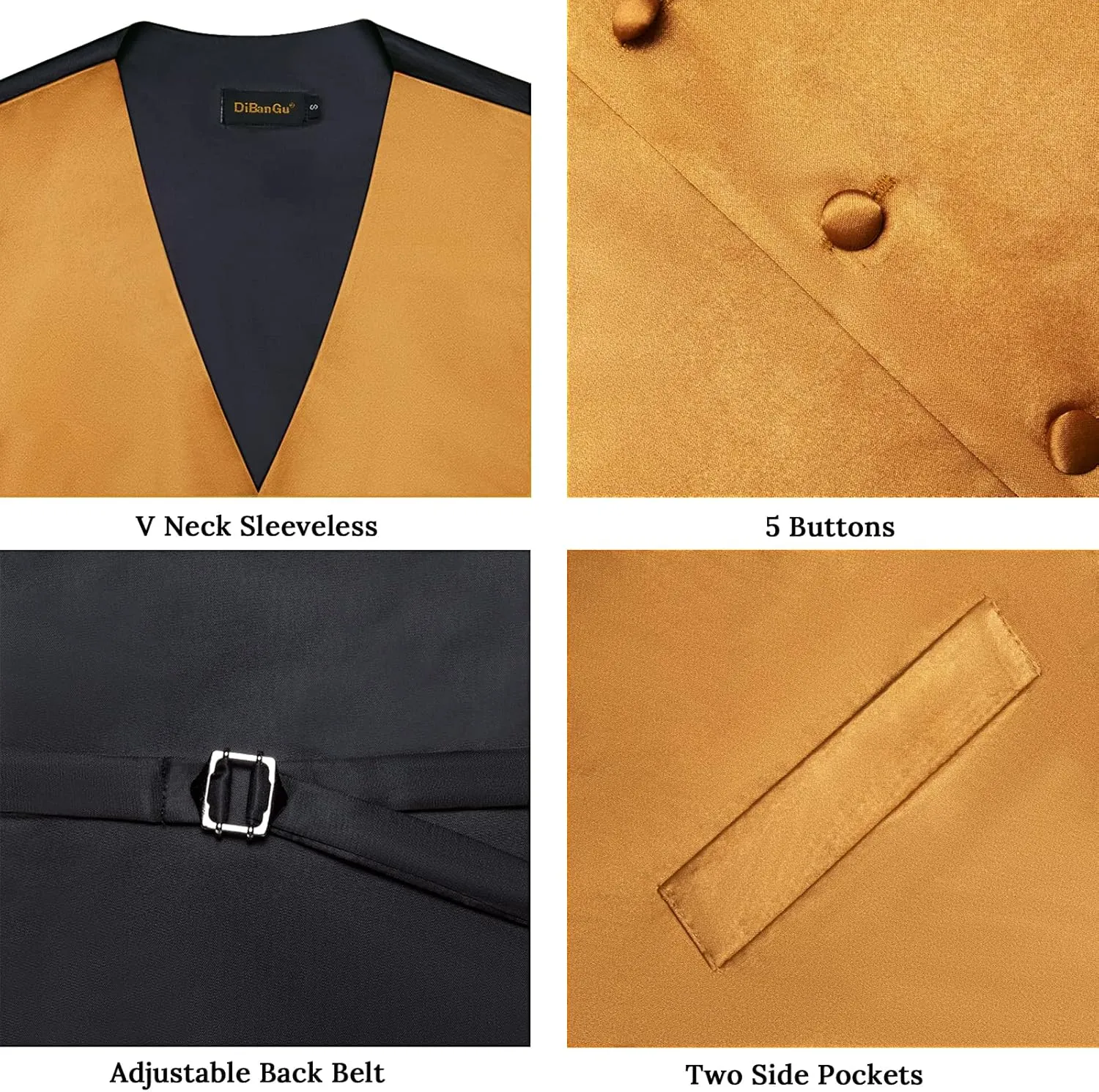 DiBanGu Men's Satin Suit Vest & Tie Set 5PCS Solid Color Dress Waistcoat for Suit or Tuxedo Wedding Party