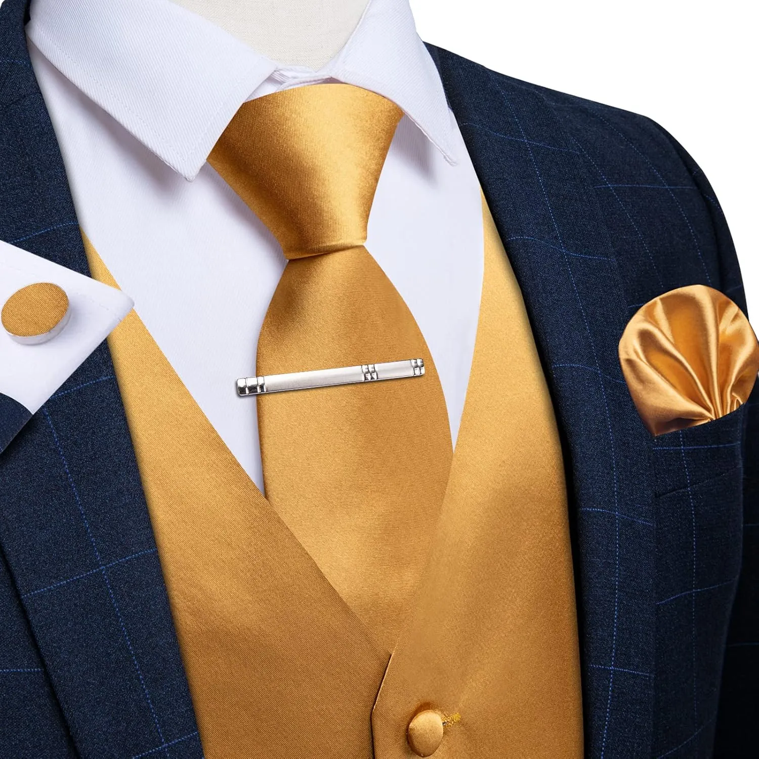 DiBanGu Men's Satin Suit Vest & Tie Set 5PCS Solid Color Dress Waistcoat for Suit or Tuxedo Wedding Party
