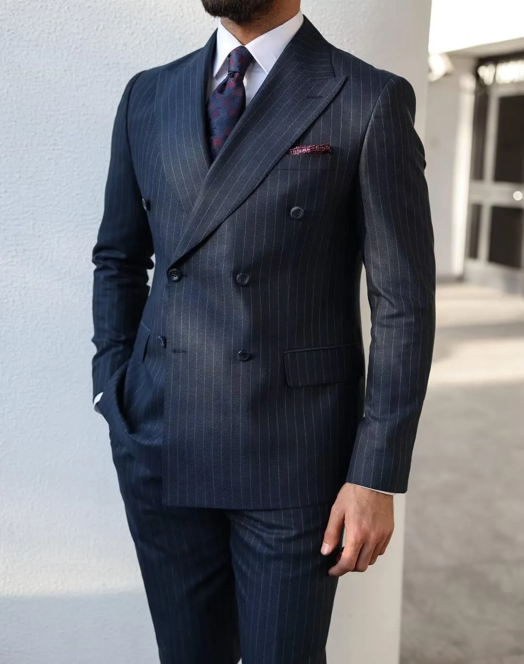 Double Breasted Pinstripe Suit Mens Suit Classic Fit 2 Piece Striped Suits Men Pinstripe Pants Halloween Costume