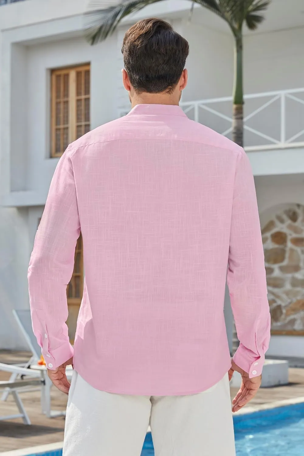 Enlision Mens Cotton Linen Henley Shirts Long Sleeve Casual Shirt Summer Beach Hippie T-Shirt Band Collar Shirt & Pocket