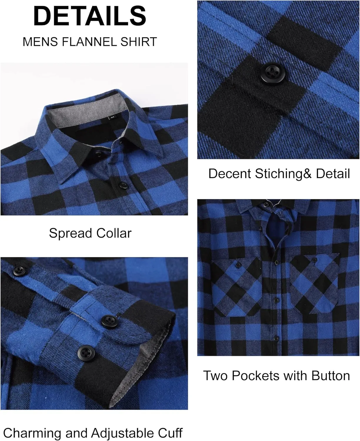Esabel.C Mens Flannel Shirt Regular Fit Long Sleeve,Casual Button Down Plaid Flannel Shirt for Men