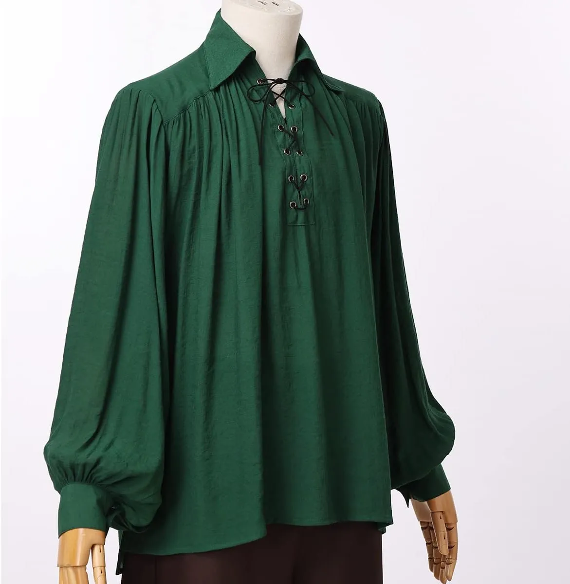 GRACEART Pirate Shirt Men Vampire Renaissance Shirts Victorian Ruffled Medieval Costume Cotton Linen Shirt