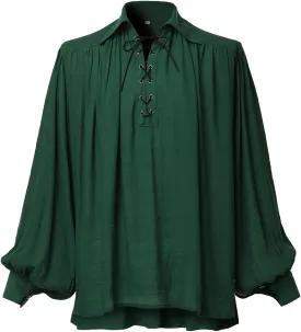 GRACEART Pirate Shirt Men Vampire Renaissance Shirts Victorian Ruffled Medieval Costume Cotton Linen Shirt