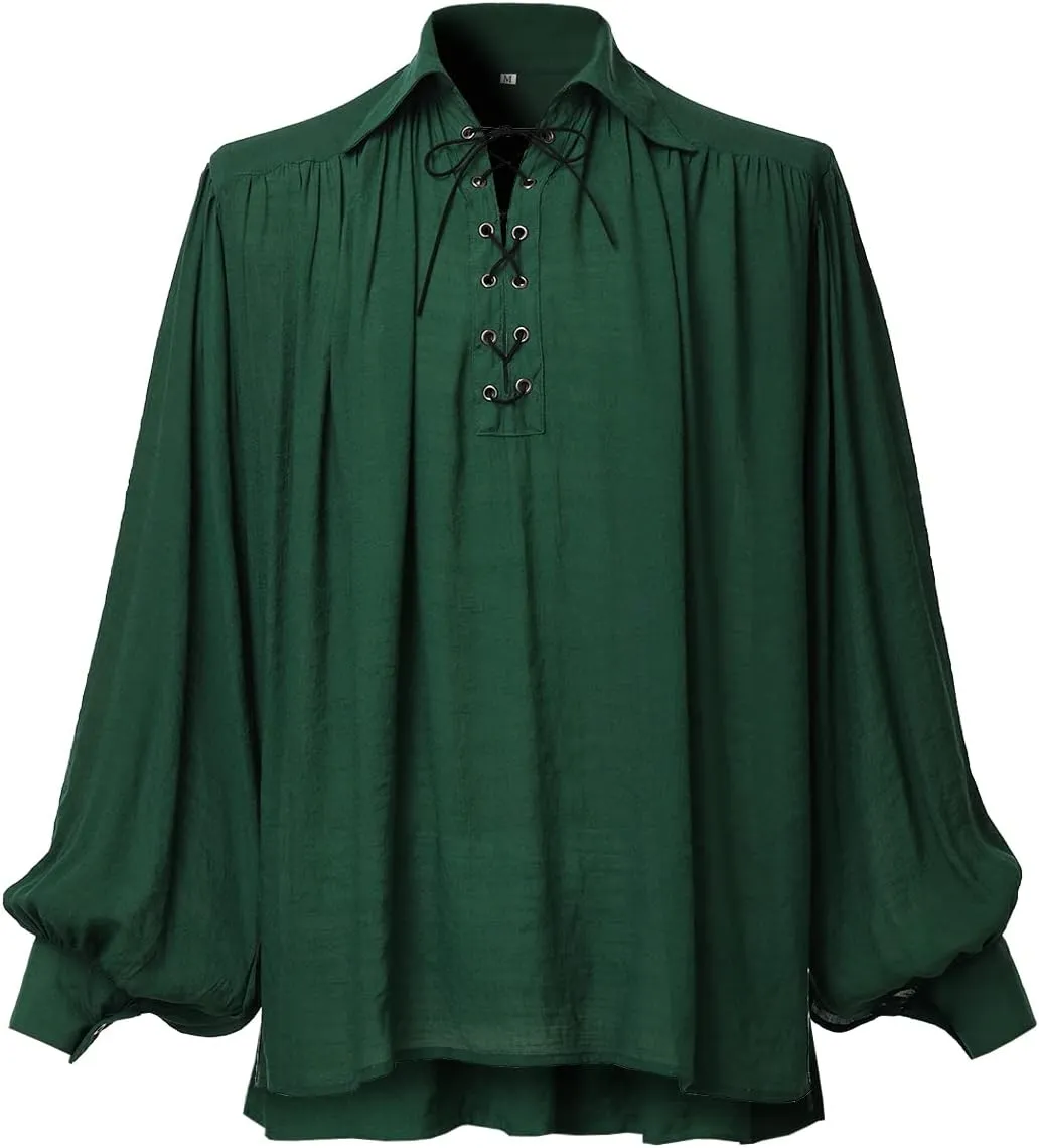 GRACEART Pirate Shirt Men Vampire Renaissance Shirts Victorian Ruffled Medieval Costume Cotton Linen Shirt