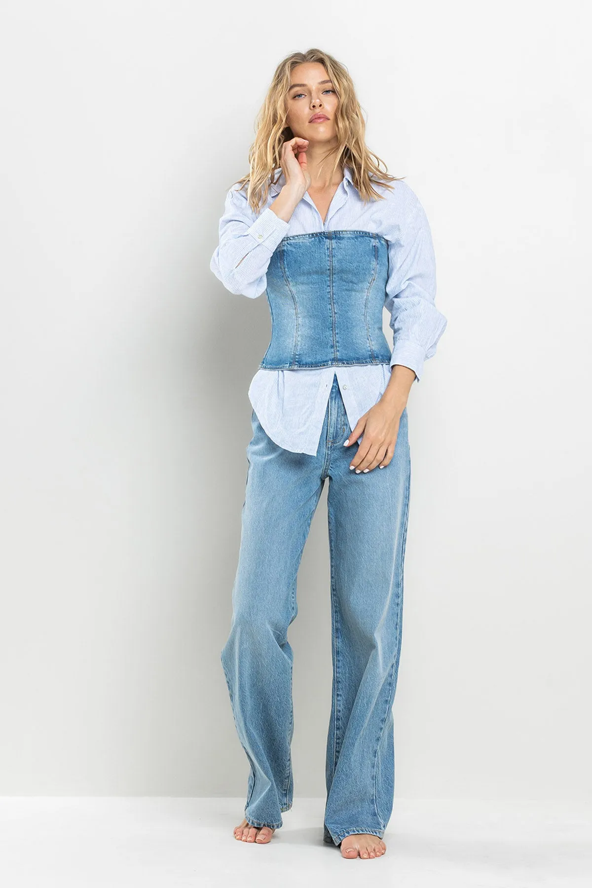 HIGH RISE WIDE LEG JEANS IN MEDIUM LIGHT  / SP-P11744-ML