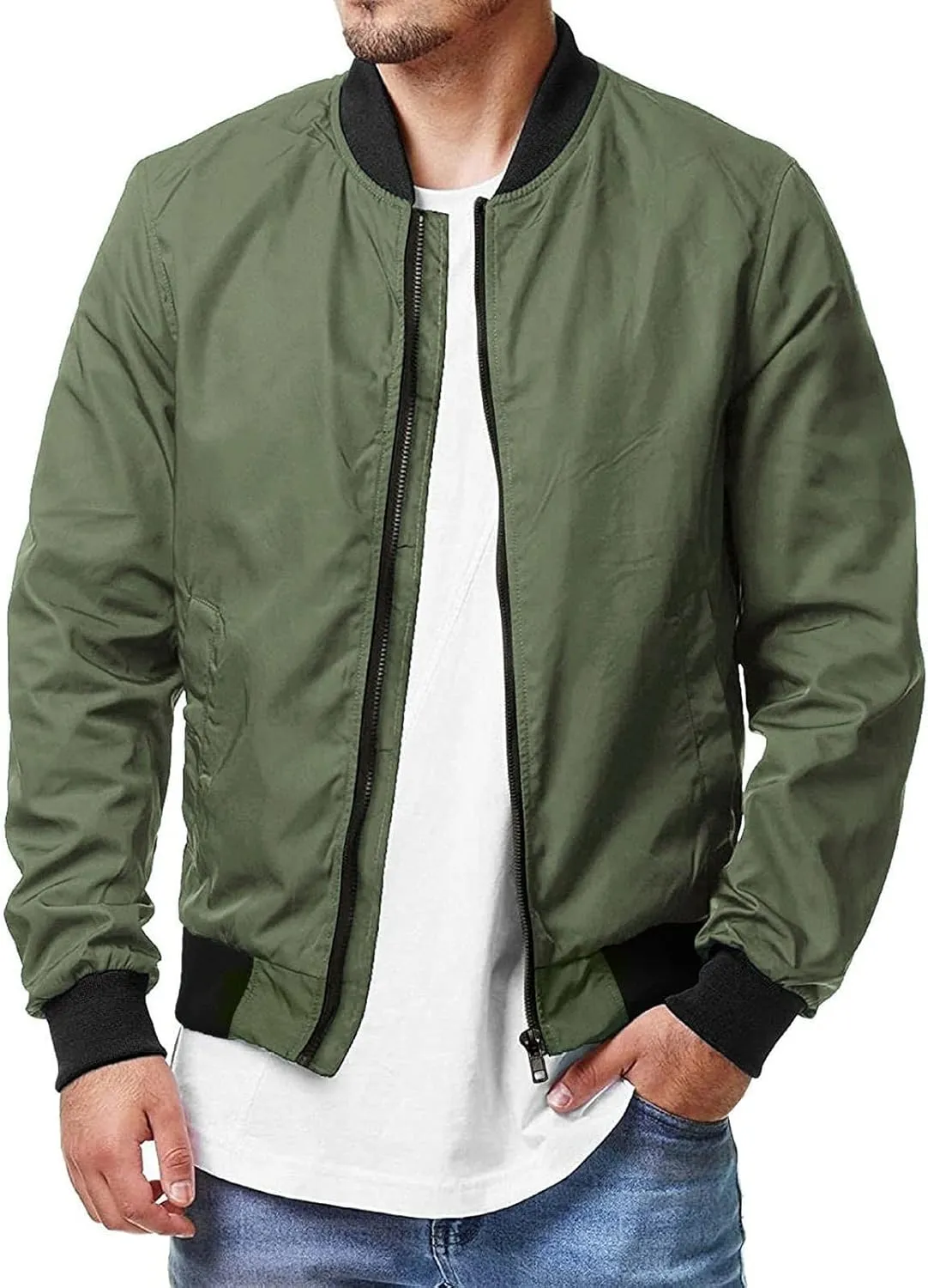 Jackets for Men Men's Bomber Jacket Lightweight Windbreaker Flight Jacket Zip Up Active Coat Spring Fall Outwear