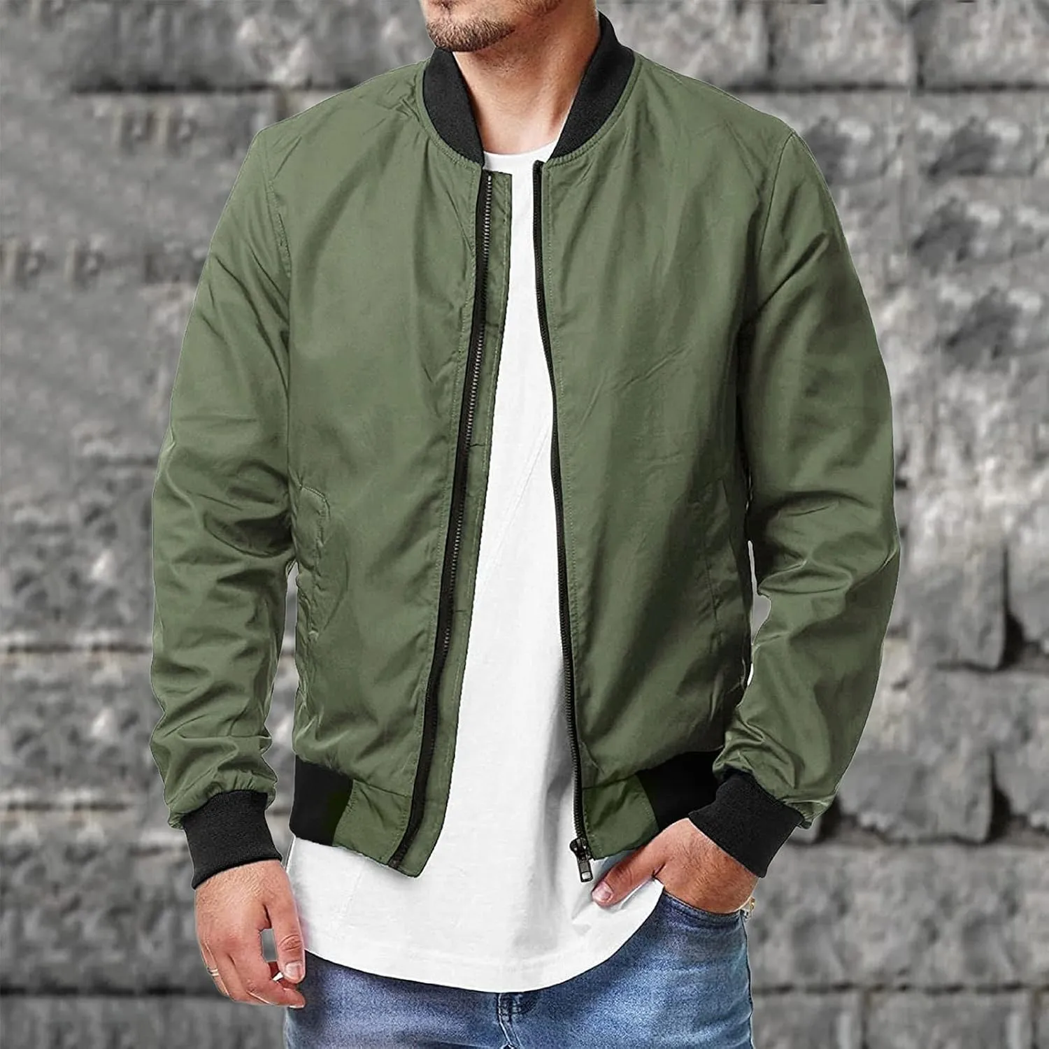 Jackets for Men Men's Bomber Jacket Lightweight Windbreaker Flight Jacket Zip Up Active Coat Spring Fall Outwear