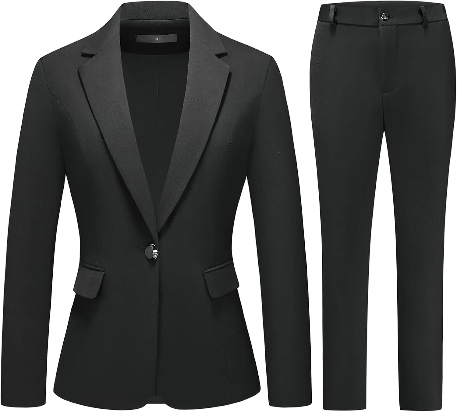 Lamgool Women's Suit Set 2 Piece Business Office Notch Lapel One Button Blazer and Pant Suit for Work