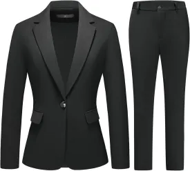 Lamgool Women's Suit Set 2 Piece Business Office Notch Lapel One Button Blazer and Pant Suit for Work
