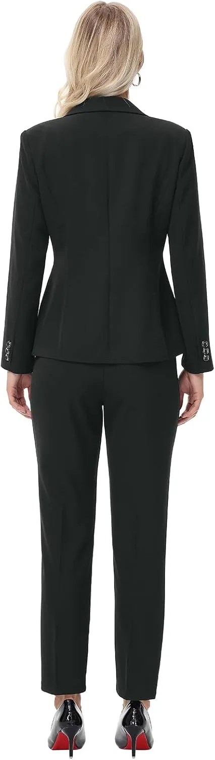 Lamgool Women's Suit Set 2 Piece Business Office Notch Lapel One Button Blazer and Pant Suit for Work