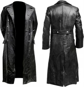 LFEOOST Leather Jacket Men Motorcycle Long Sleeve Button Lapel WW2 Officer Military Uniform Fall Winter Long Trench Coat