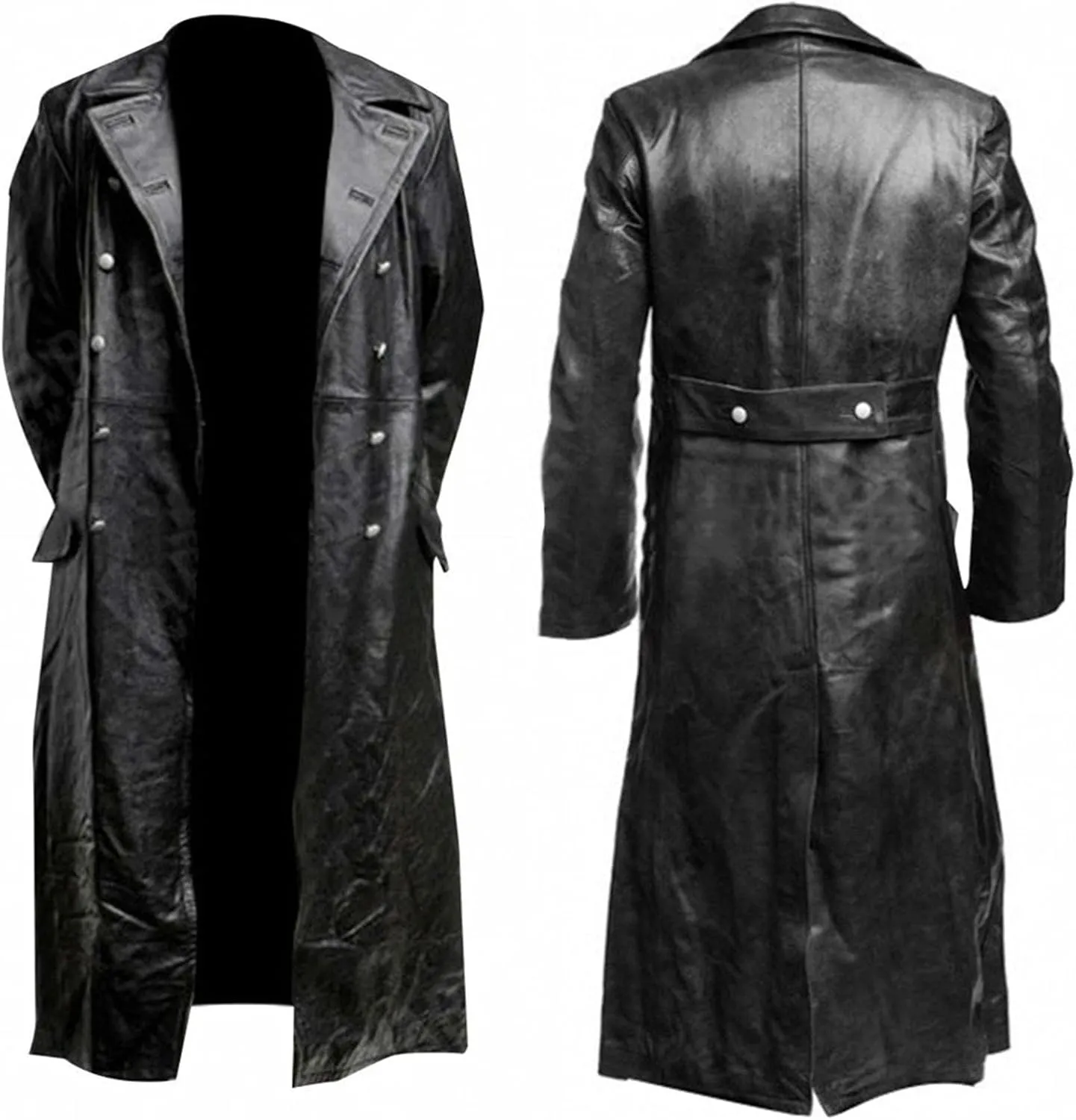 LFEOOST Leather Jacket Men Motorcycle Long Sleeve Button Lapel WW2 Officer Military Uniform Fall Winter Long Trench Coat