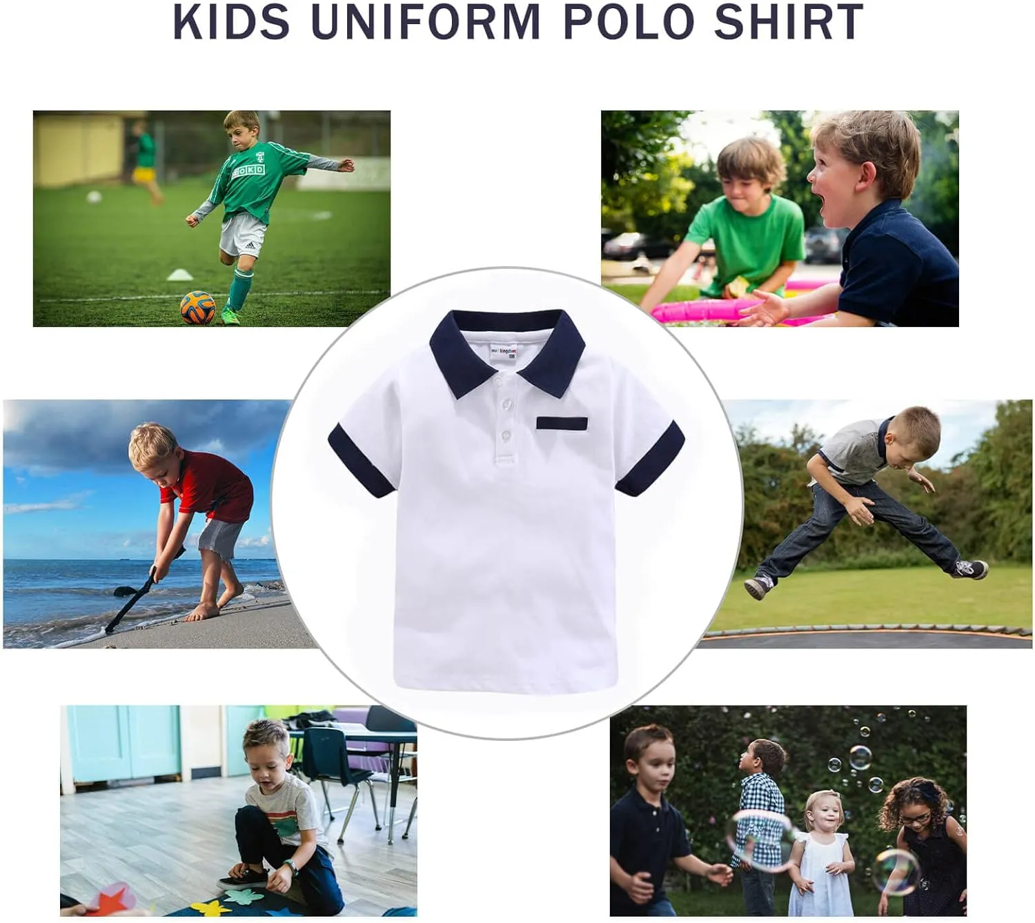 LittleSpring Boys Girls Polo Shirt School Uniform Short Sleeve Pique Polo T Shirt for Kids