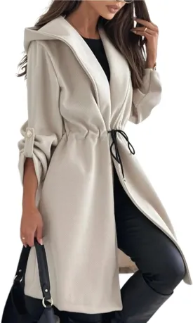Long Hooded Jacket with A Tie at The Waist for Women, Women Tie Waist Hooded Trench, Long Jacket Hooded Trench Coat Long Hooded Jacket with A Tie at The Waist for Women, Women Tie Waist Hooded Trench, Long Jacket Hooded Trench Coat