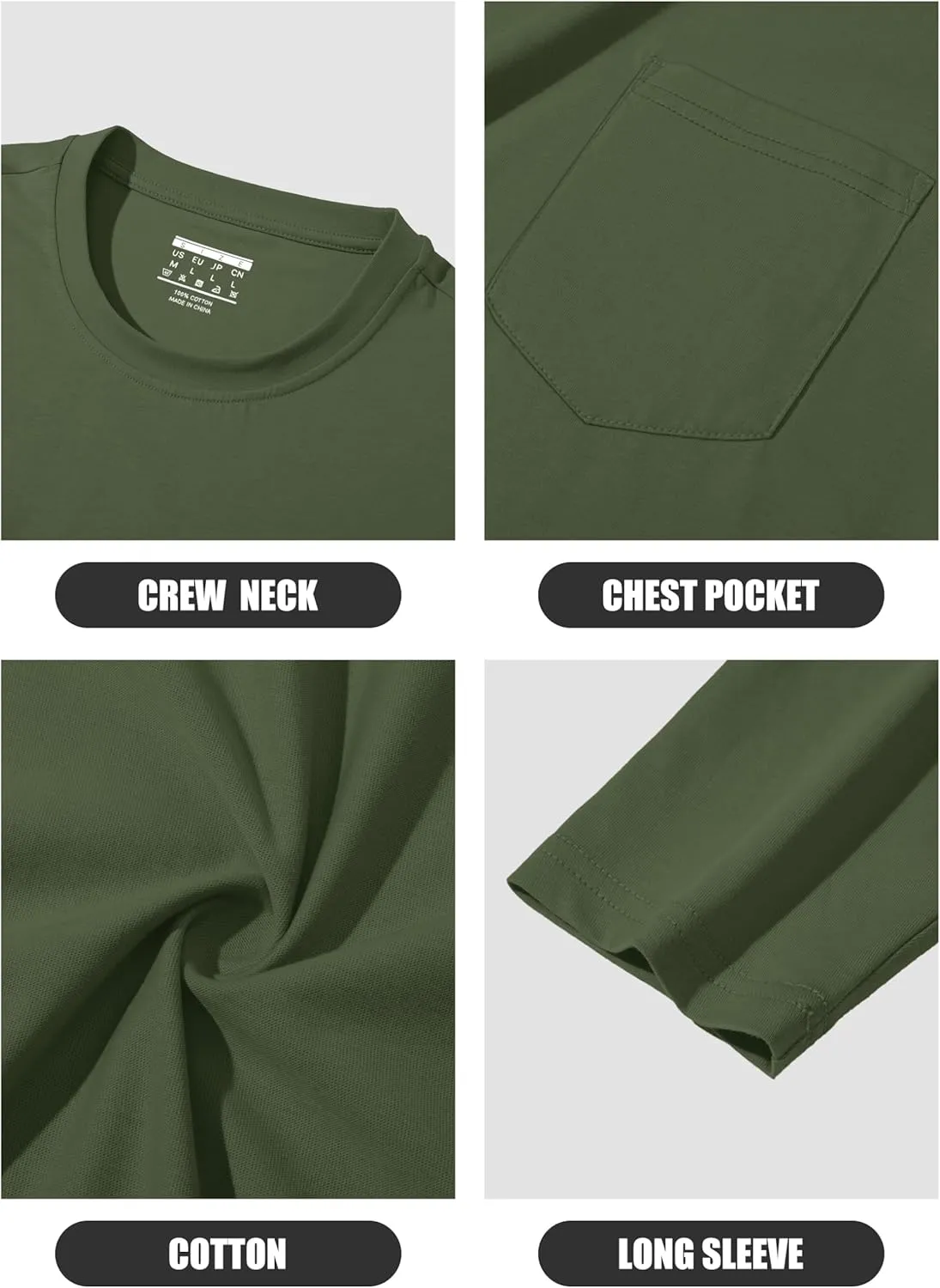 MAGCOMSEN Men's Long Sleeve Shirt with Pocket Cotton Crew Neck Shirts Casual Lightweight T-Shirt