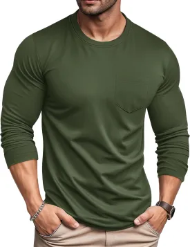 MAGCOMSEN Men's Long Sleeve Shirt with Pocket Cotton Crew Neck Shirts Casual Lightweight T-Shirt