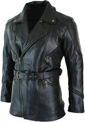 Men's 3/4 Cross Zipper Brando Leather Motorcycle Long Jacket goatskin jacket men Medium Men's 3/4 Cross Zipper Brando Leather Motorcycle Long Jacket goatskin jacket men Medium