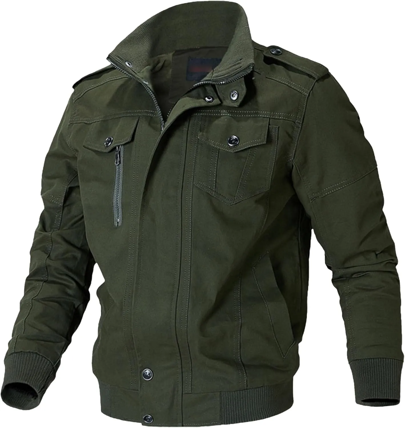 Men's Casual Cotton Military Jacket Lightweight Full Zip Jacket Field Windbreaker Bomber Jackets Cargo Coat