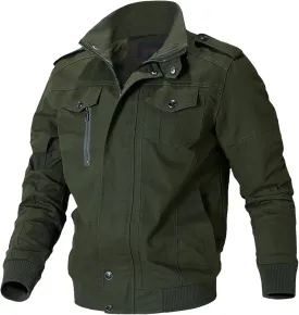 Men's Casual Cotton Military Jacket Lightweight Full Zip Jacket Field Windbreaker Bomber Jackets Cargo Coat
