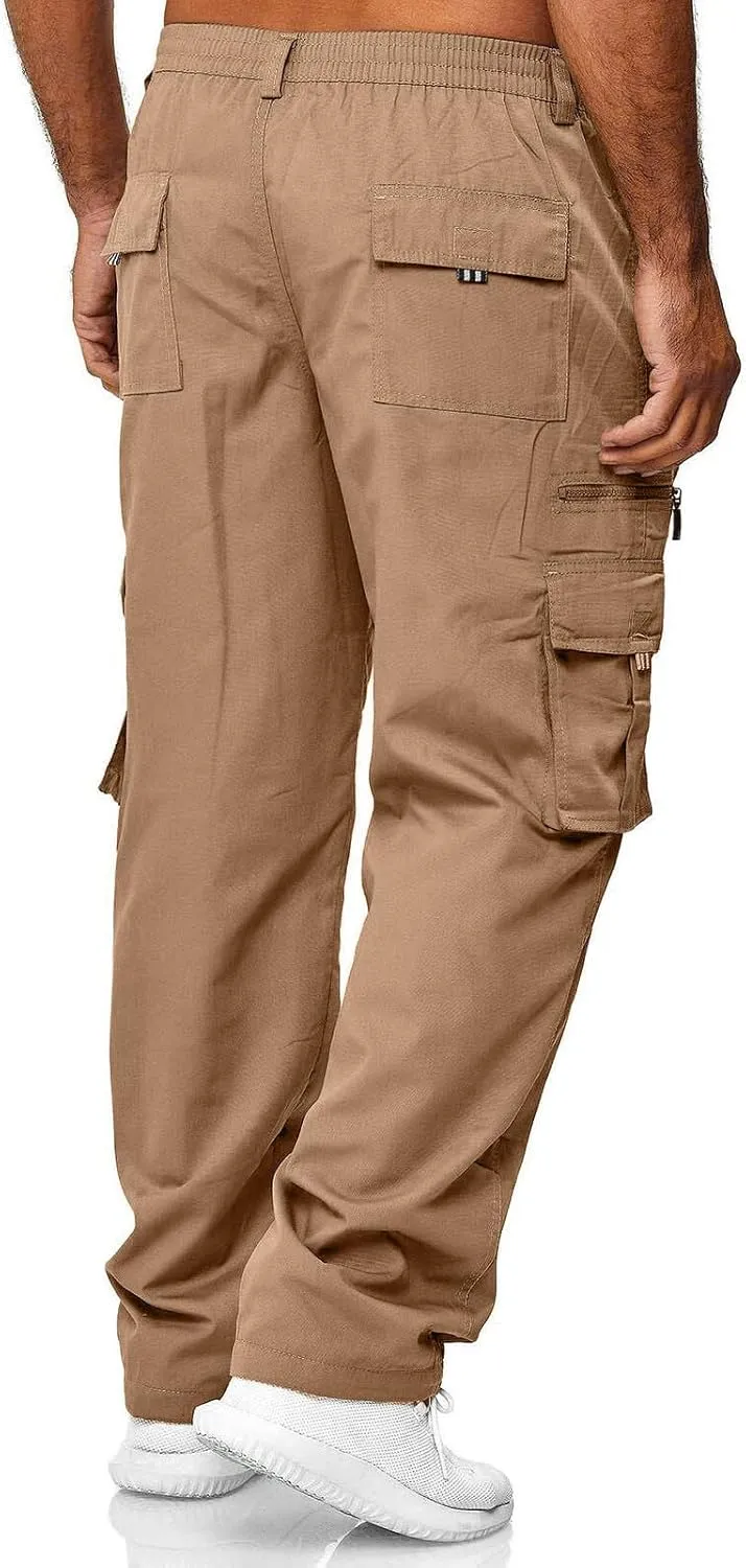 Men's Cotton Blend Cargo Pants Stretch Tactical Pant with Multi Pockets Baggy Hiking Jogger Outdoor Trousers
