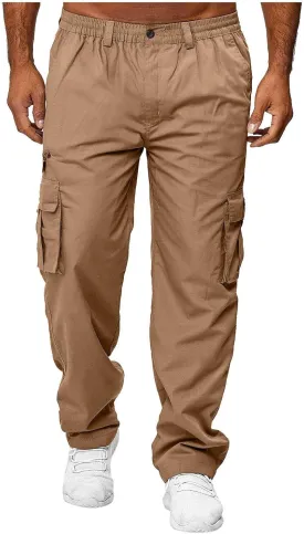 Men's Cotton Blend Cargo Pants Stretch Tactical Pant with Multi Pockets Baggy Hiking Jogger Outdoor Trousers