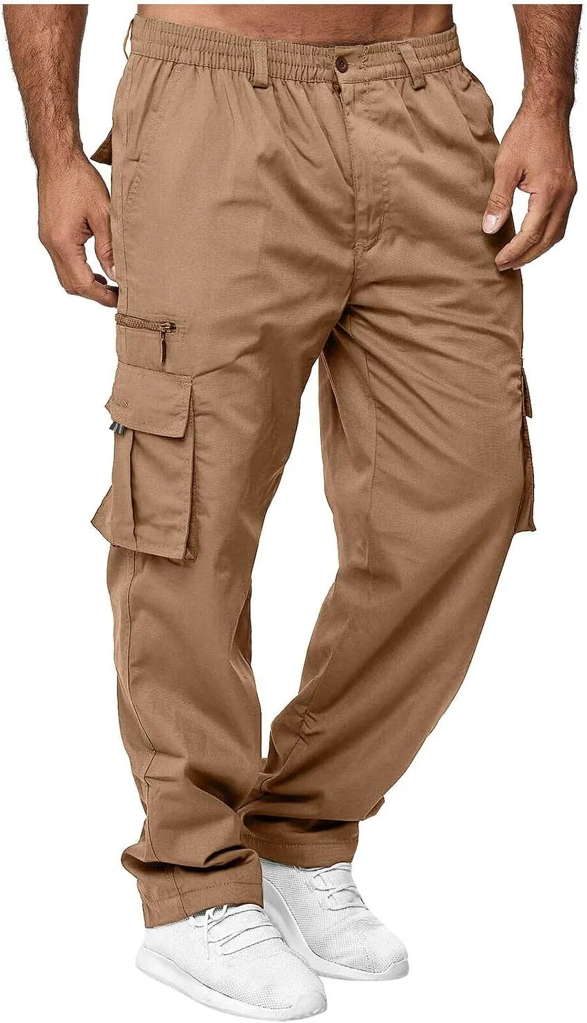 Men's Cotton Blend Cargo Pants Stretch Tactical Pant with Multi Pockets Baggy Hiking Jogger Outdoor Trousers