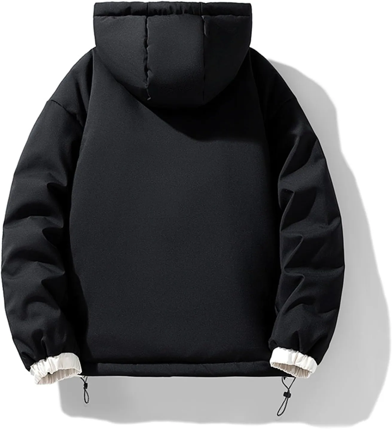 Men's Fleece Lined Jacket Fashion Color Block Full Zip Hooded Jacket Winter New Outdoor Coat with Pocket Loose Fit