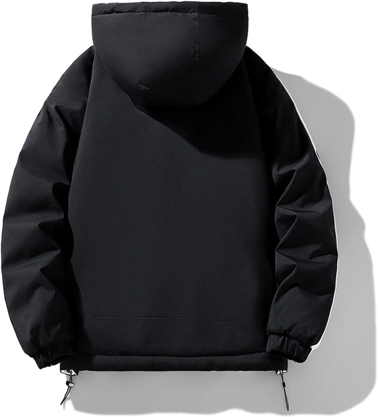 Men's Fleece Lined Jacket Fashion Color Block Full Zip Hooded Jacket Winter New Outdoor Coat with Pocket Loose Fit