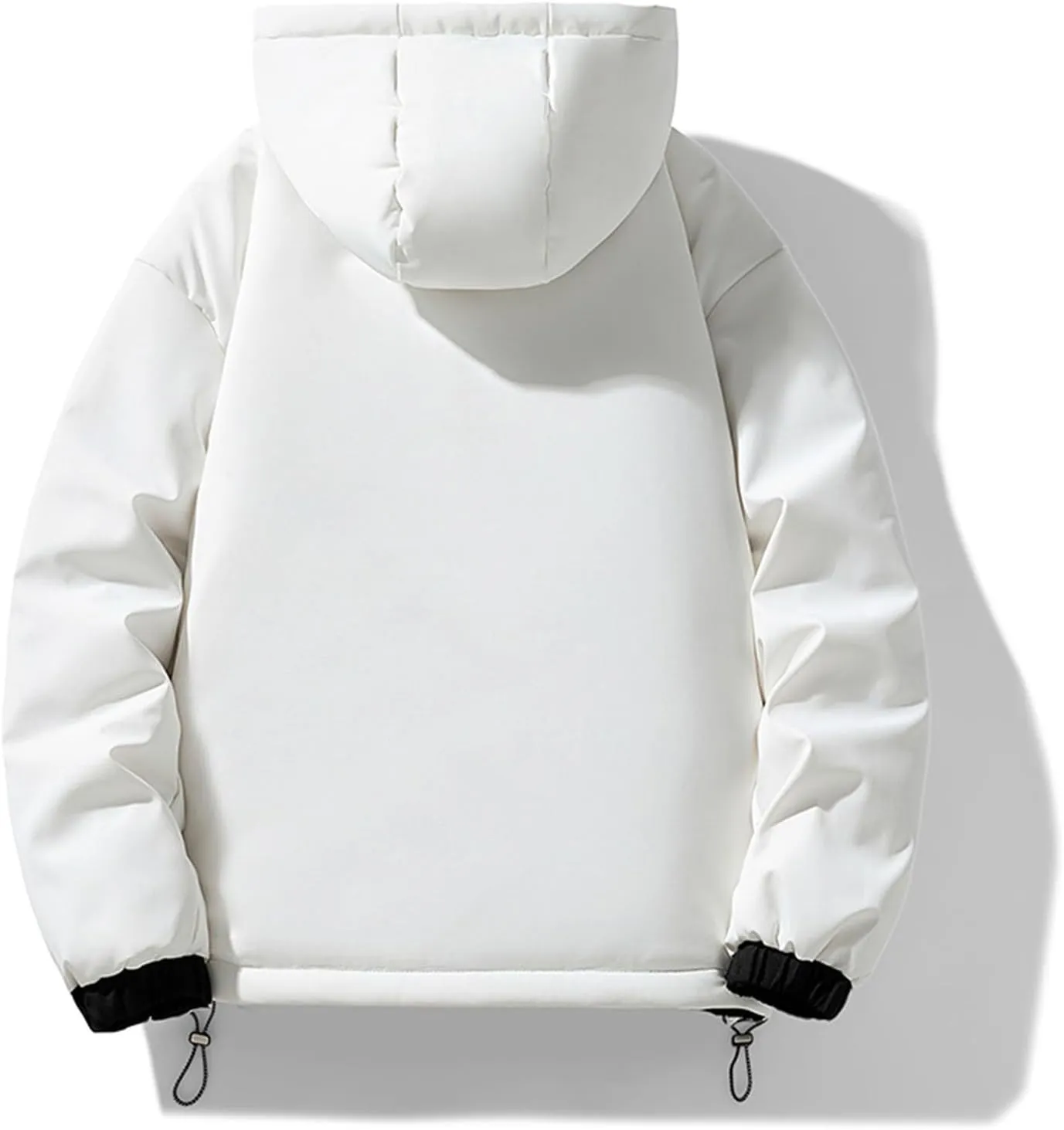 Men's Fleece Lined Jacket Fashion Color Block Full Zip Hooded Jacket Winter New Outdoor Coat with Pocket Loose Fit