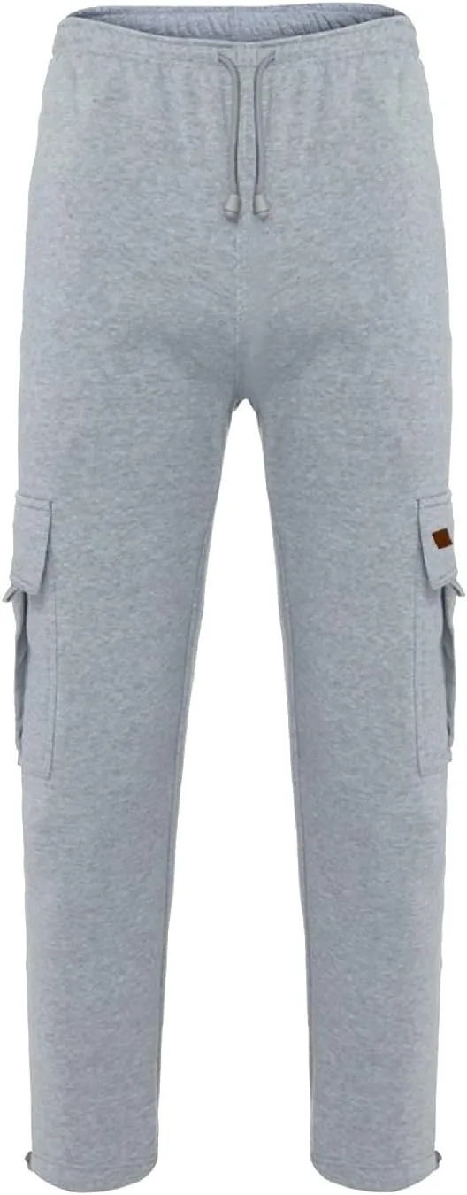 Mens Fleece Sweatpants Heavyweight Baggy Elastic Waist Joggers Fall Winter Drawstring Wide Leg Cargo Pants Pockets