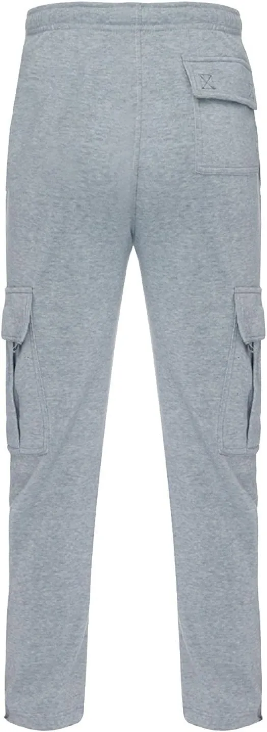 Mens Fleece Sweatpants Heavyweight Baggy Elastic Waist Joggers Fall Winter Drawstring Wide Leg Cargo Pants Pockets