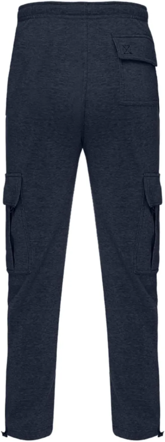 Mens Heavyweight Fleece Cargo Sweatpants Joggers Baggy Elastic Waist Drawstring Workout Pants with Pockets Winter