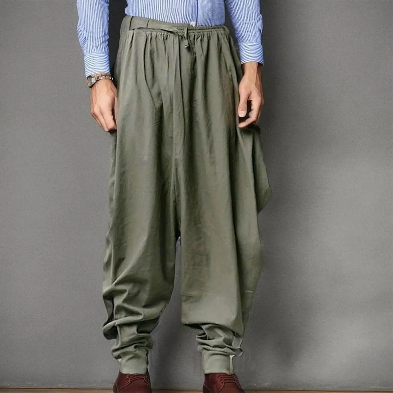 Mens Hip Hop Harem Pants Fashion Solid Color Oversized Tapered Pants Casual Comfy Elastic Drawstring Baggy Trouser