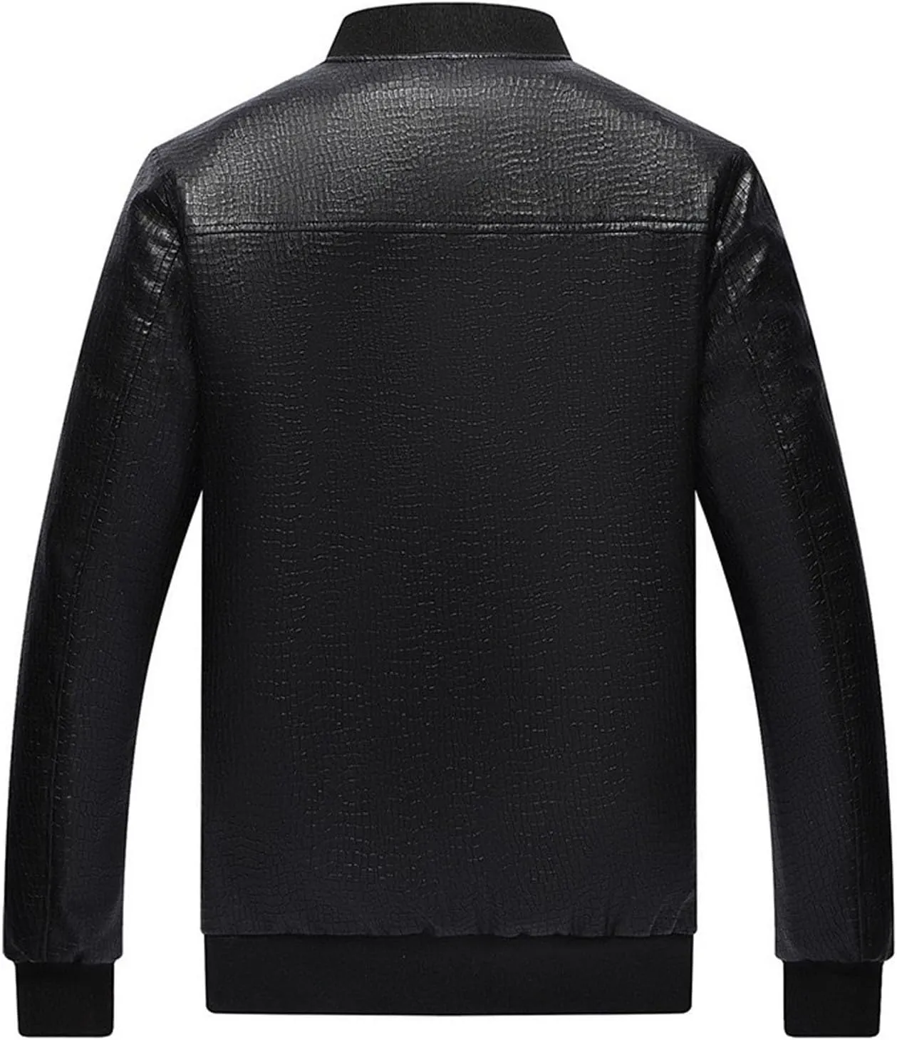 Mens Leather Jacket Fleece Lined Motorcycle Jacket Stand Collar Winter Coat Waterproof Biker Jacket Casual Warm Jacket