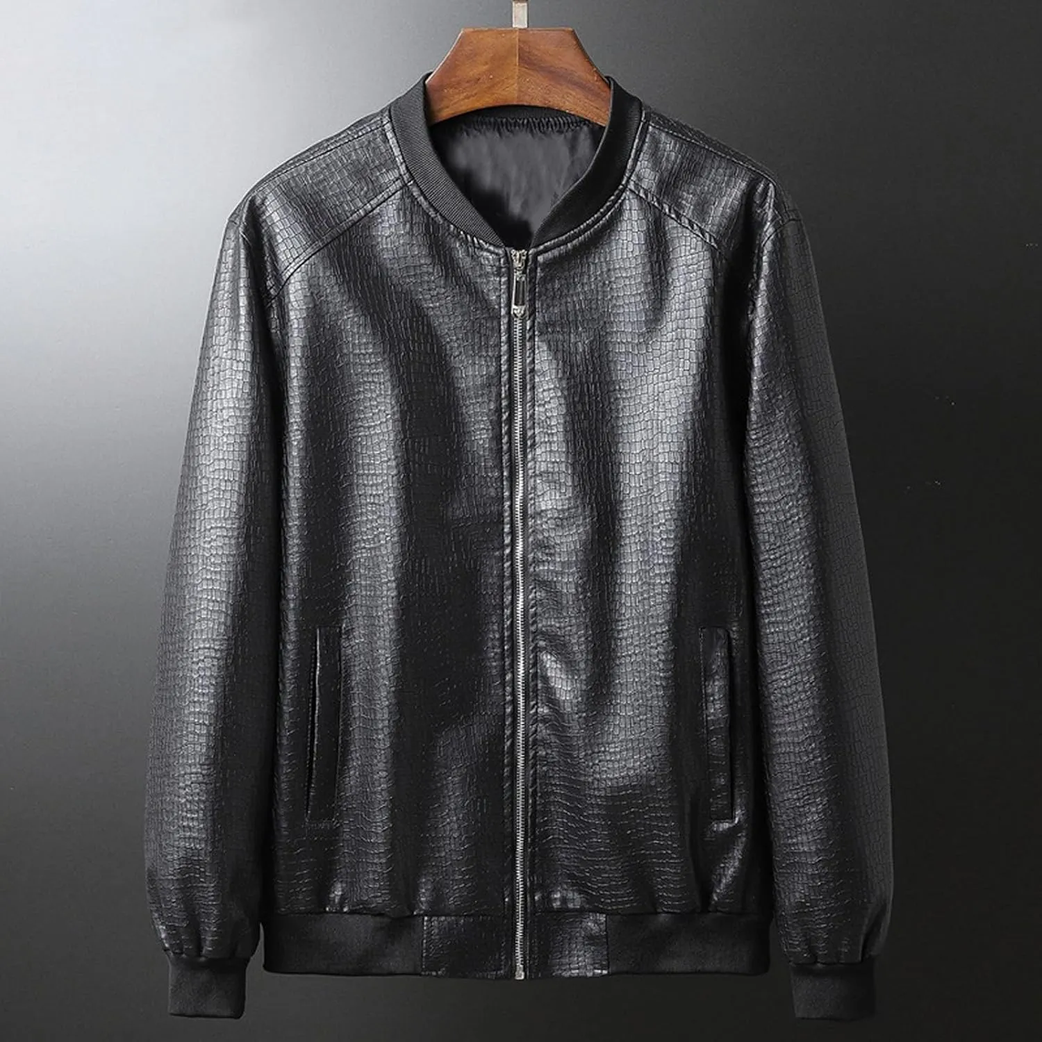 Mens Leather Jacket Fleece Lined Motorcycle Jacket Stand Collar Winter Coat Waterproof Biker Jacket Casual Warm Jacket